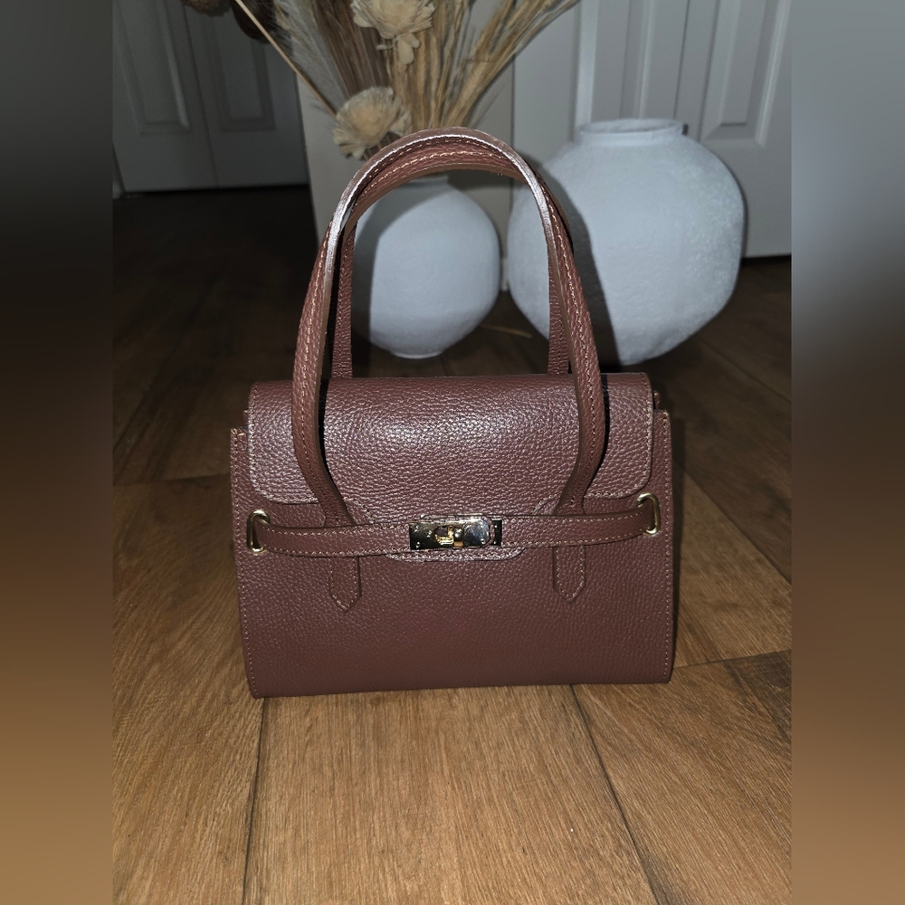 Rich Brown Italian Genuine Leather Satchel Handbag - Picture 8 of 12